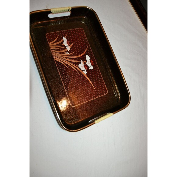 Vintage Trays Black Lacquerware Floral with Starburst 1970s - Picture 6 of 7